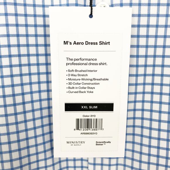 MINISTRY OF SUPPLY Men's Aero Dress Shirt XXL Slim Blue Grid Button Up NWT - Picture 8 of 10